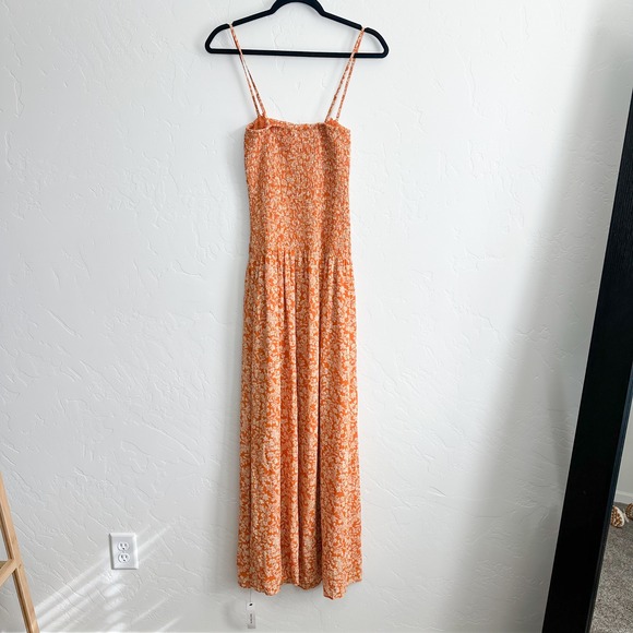 Reformation | NWT Rudy Strapless Smocked Floral Maxi Dress in Adelina Orange - Picture 4 of 7